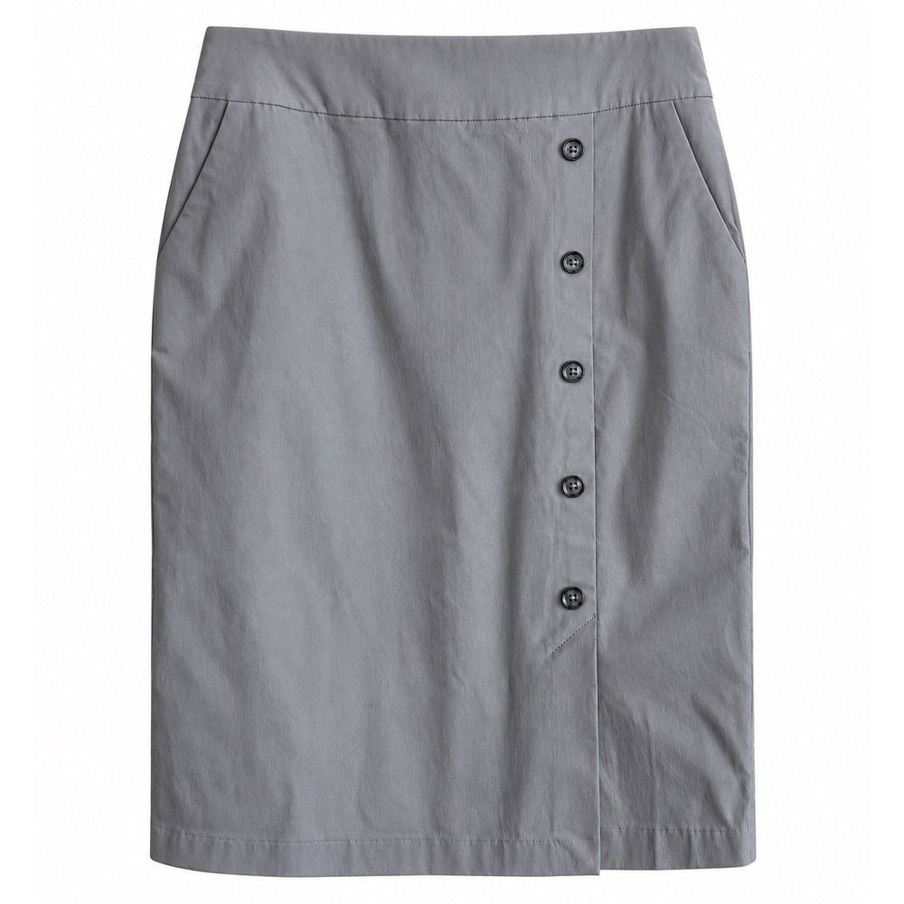 NWT Tribal Brenna Pencil Skirt Sz 8 Sea Fog Gray Button Career Quiet Luxury $58